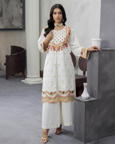 Designer Two Pieces | Embroidered Shirt | Khaddar