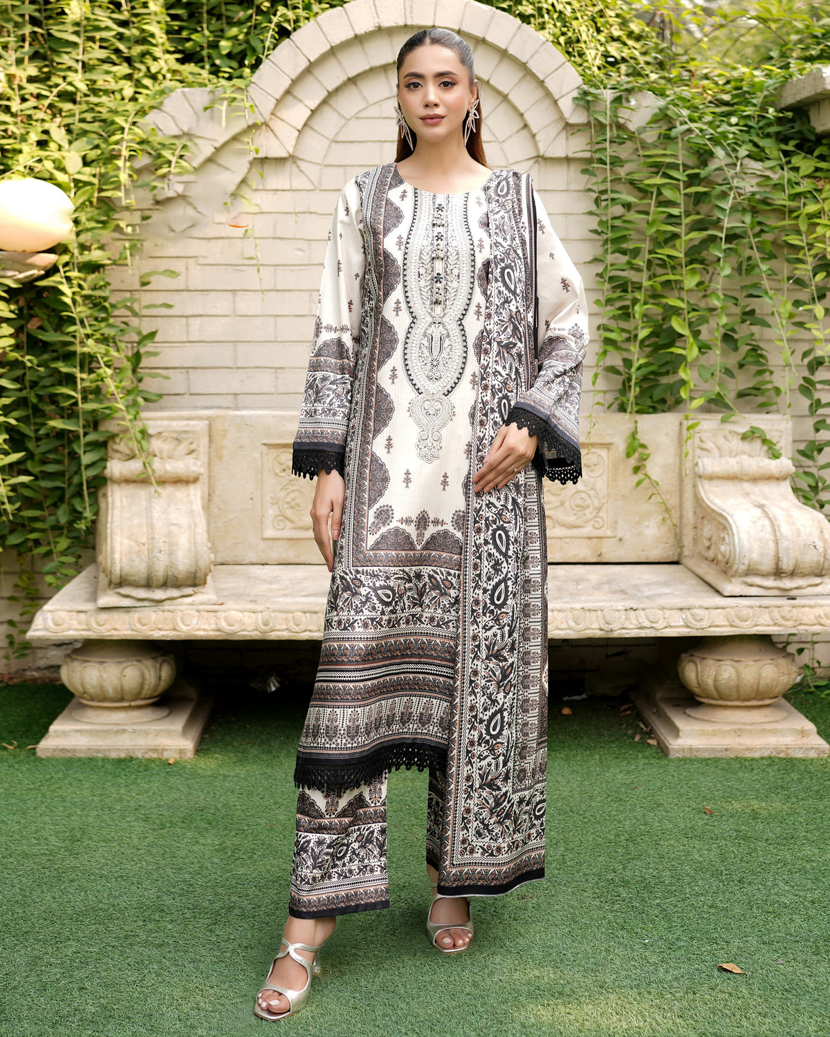 Three Piece | Neck Embroidered | Digital Printed | Premium Linen