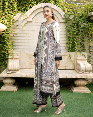 Three Piece | Neck Embroidered | Digital Printed | Premium Linen