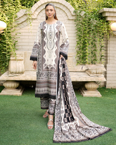 Three Piece | Neck Embroidered | Digital Printed | Premium Linen