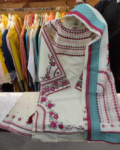 Designer Three Piece | Round Neck | Lawn Cotton