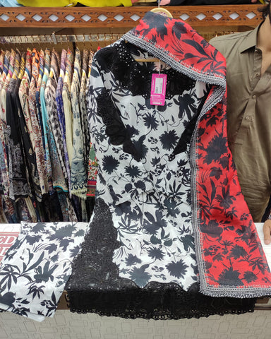 Designer Three Pieces | Digital Printed Embroidered | Lawn