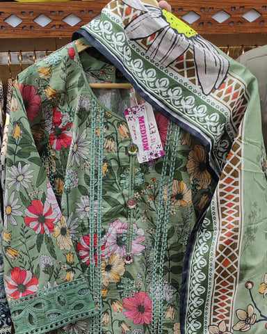 Designer Three Pieces | Digital Printed Embroidered | Lawn