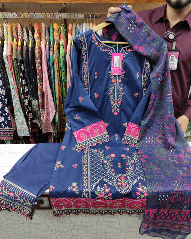 Embroidered Three Piece | Designer | Cotton Lawn