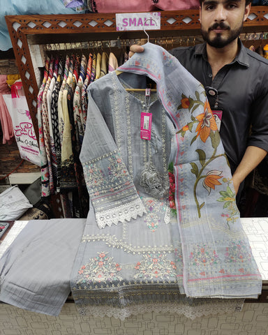 Designer Embroidered Three Piece | Anarkali | Doria Lawn Cotton