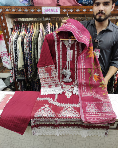 Designer Embroidered Three Piece | Anarkali | Doria Lawn Cotton