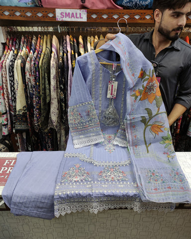 Designer Embroidered Three Piece | Anarkali | Doria Lawn Cotton
