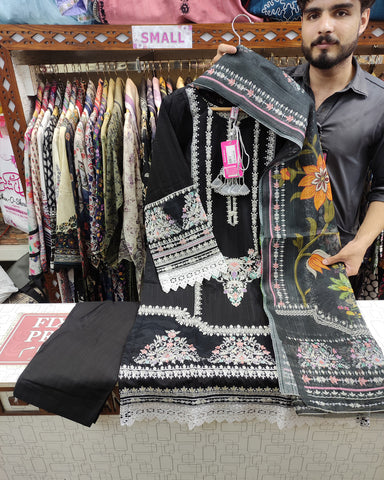 Designer Embroidered Three Piece | Anarkali | Doria Lawn Cotton