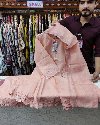 Designer Three Piece | Khushbu | Short Frock | Lawn Cotton