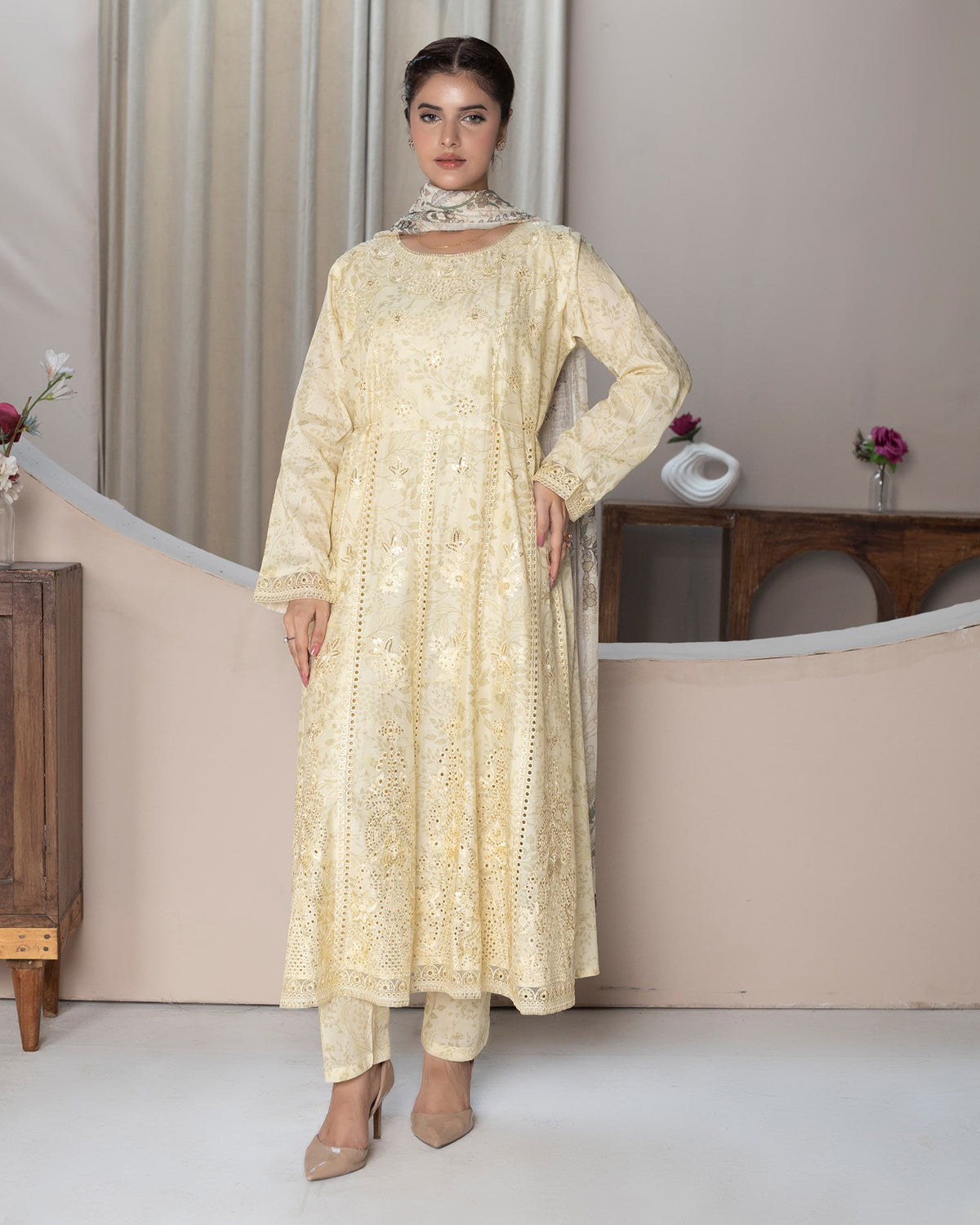 Embroidered Three Piece | Back Dori - Designer | Luxury Lawn