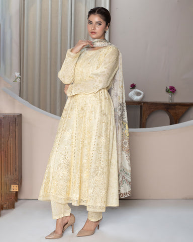 Embroidered Three Piece | Back Dori - Designer | Luxury Lawn