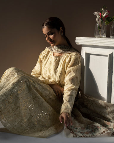 Embroidered Three Piece | Back Dori - Designer | Luxury Lawn