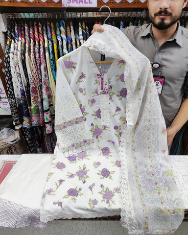 Embroidered Three Piece | Mahrani- Designer | Dobby Lawn