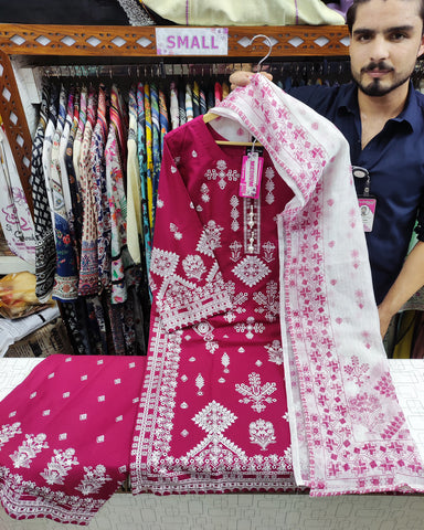 Designer Three Piece | Embroidered Betaab | Dobby Lawn