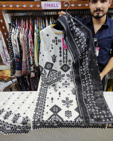 Designer Three Piece | Embroidered Betaab | Dobby Lawn