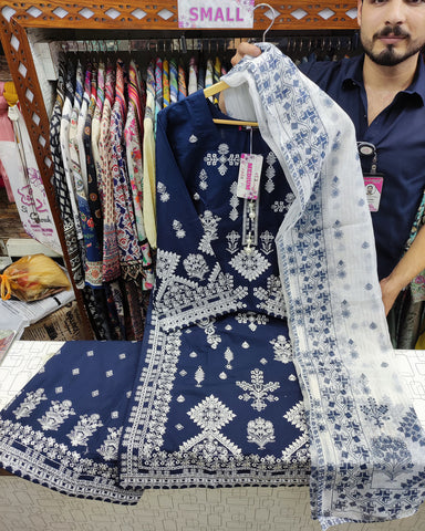 Designer Three Piece | Embroidered Betaab | Dobby Lawn