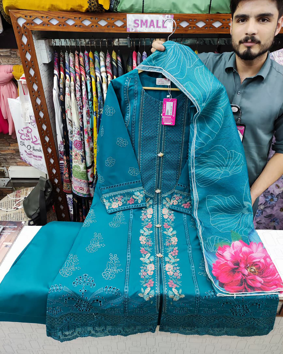 Designer Three Piece | Embroidered - Falak | Mid Season Cotton