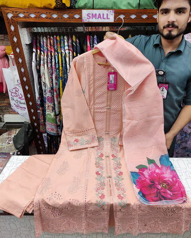 Designer Three Piece | Embroidered - Falak | Mid Season Cotton