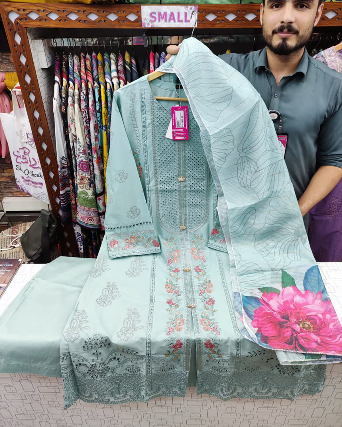 Designer Three Piece | Embroidered - Falak | Mid Season Cotton