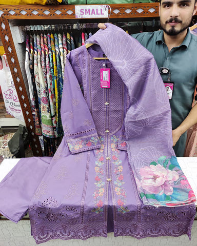 Designer Three Piece | Embroidered - Falak | Mid Season Cotton