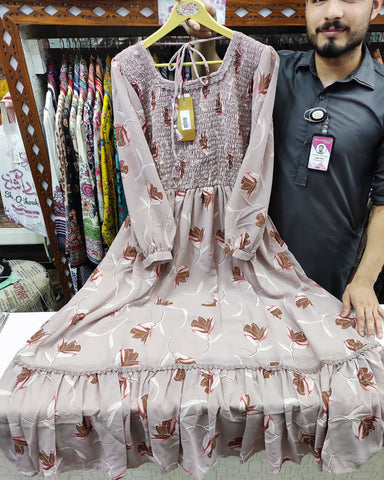 Printed Long Frock | Smoked Maxi | Chiffon