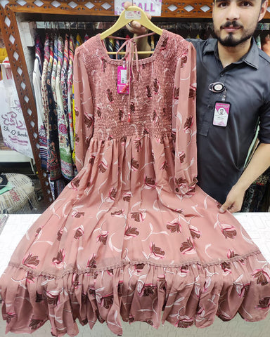 Printed Long Frock | Smoked Maxi | Chiffon