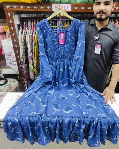 Printed Long Frock | Smoked Maxi | Chiffon