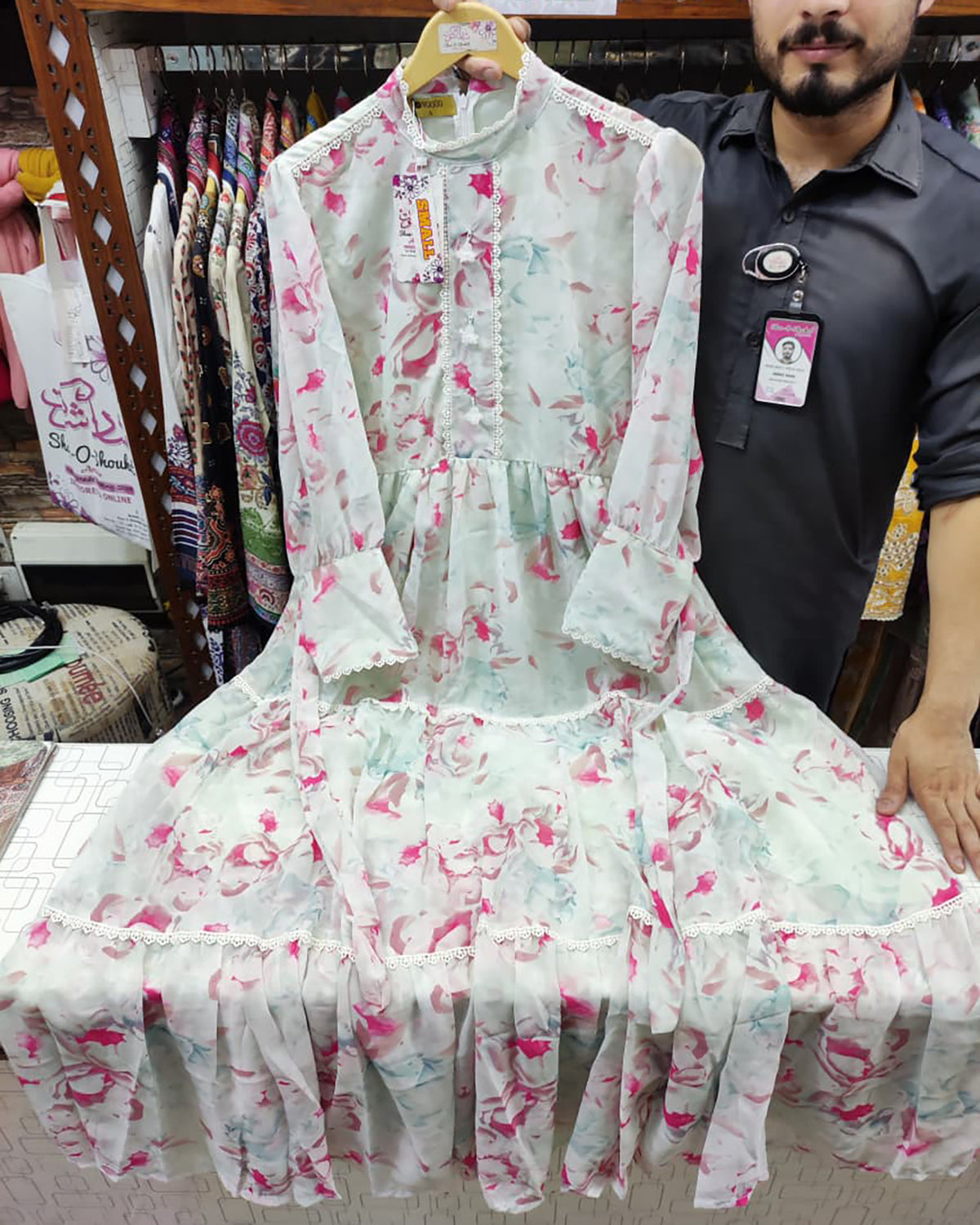 Printed Long Frock | Collar Styled Maxi | Chiffon