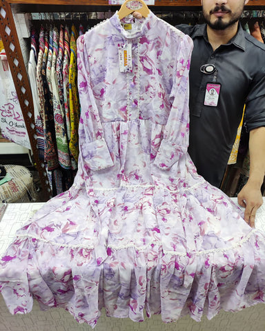 Printed Long Frock | Collar Styled Maxi | Chiffon