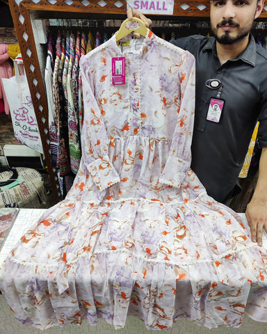 Printed Long Frock | Collar Styled Maxi | Chiffon