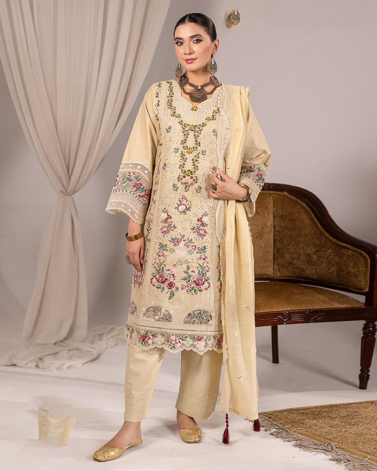 Embroidered Three Pieces | Luxury Designer | Winter Plain Khaddar