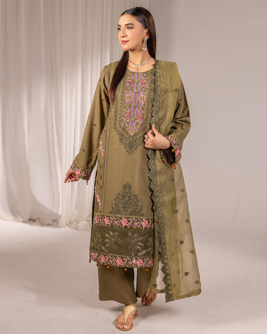 Embroidered Three Pieces | Luxury Designer | Winter Dhanak