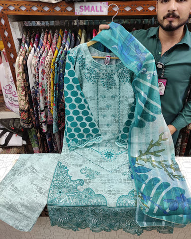 Designer Three Pieces | Polka Dots | Cambric