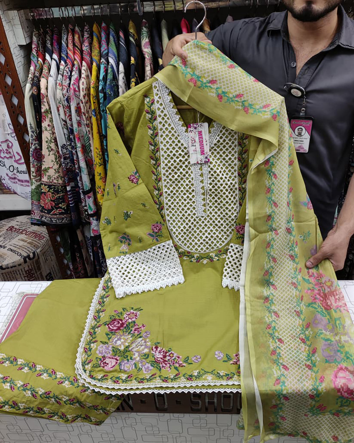 Designer Three Pieces | Embroidered - Titli | Dobby Cotton