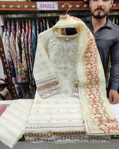 Designer Three Pieces | Eclairs | Winter Self Cotton