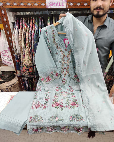 Embroidered Three Pieces | Luxury Designer | Winter Plain Khaddar