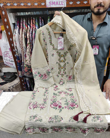 Embroidered Three Pieces | Luxury Designer | Winter Plain Khaddar