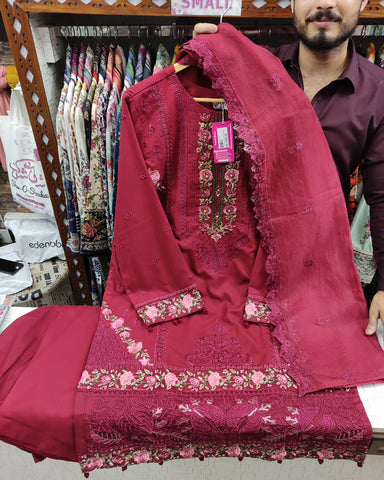 Embroidered Three Pieces | Luxury Designer | Winter Dhanak