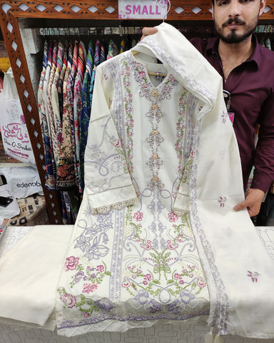 Embroidered Three Pieces | Luxury Designer | Winter Plain Khaddar