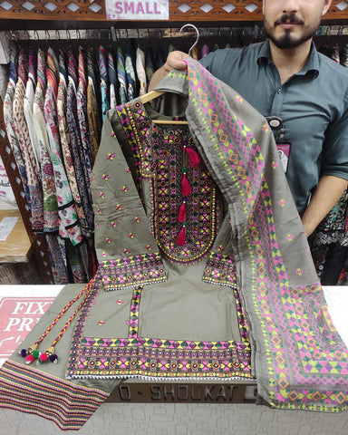 Designer Three Piece | Chilli Milli | Khaddar / Winter Cotton