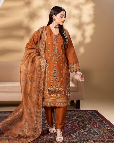 Designer Three Pieces | Inverted Heart | Winter Doria Self Cotton