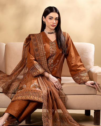 Designer Three Pieces | Inverted Heart | Winter Doria Self Cotton