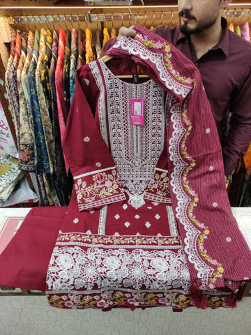 Designer Three Pieces | Elegant Embroidered | Winter Khaddar