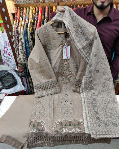 Designer Three Pieces | Inverted Heart | Winter Doria Self Cotton