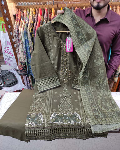 Designer Three Pieces | Inverted Heart | Winter Doria Self Cotton