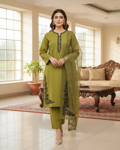 Designer Three Piece | Muqaddas | Winter Cotton