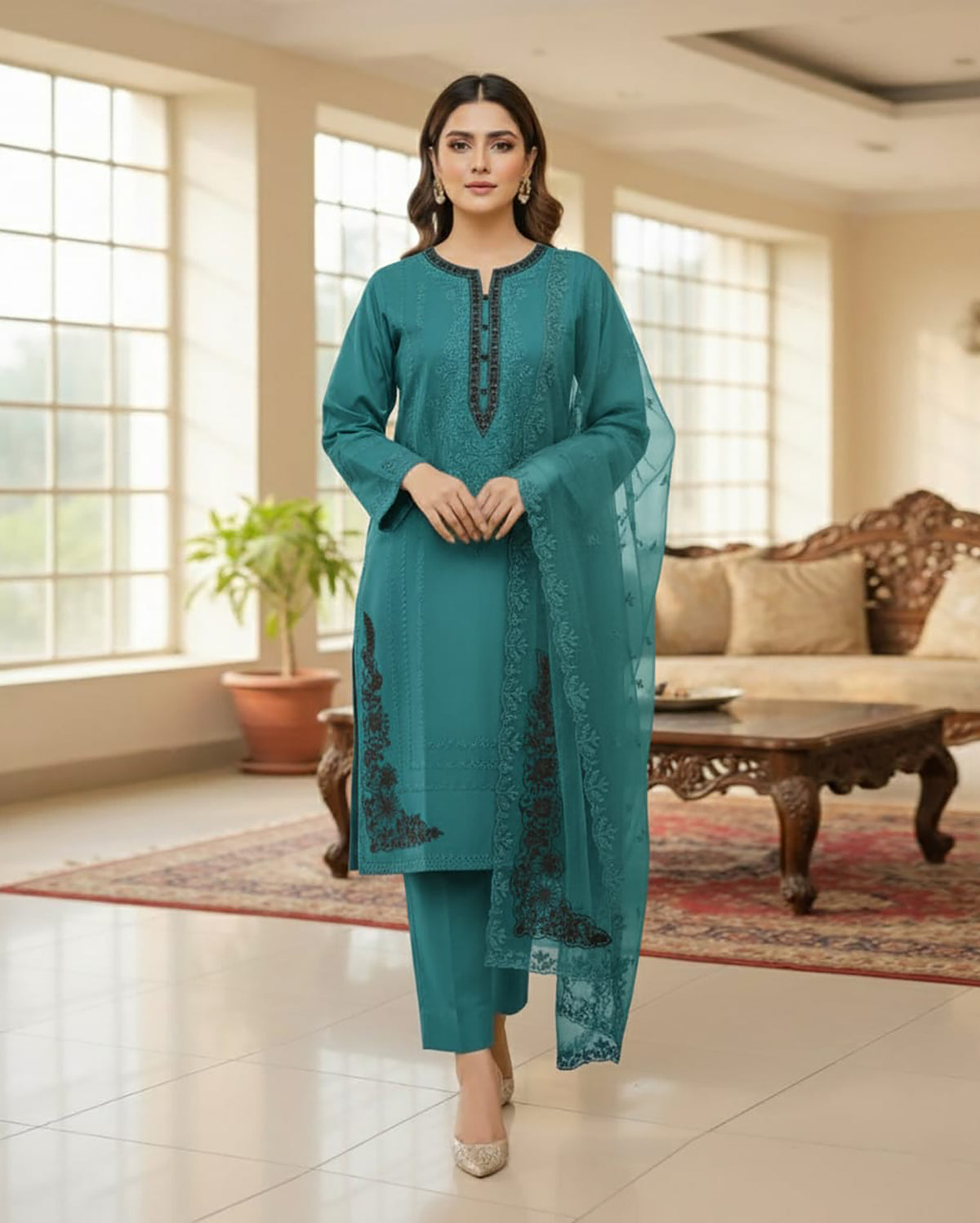 Designer Three Piece | Muqaddas | Winter Cotton