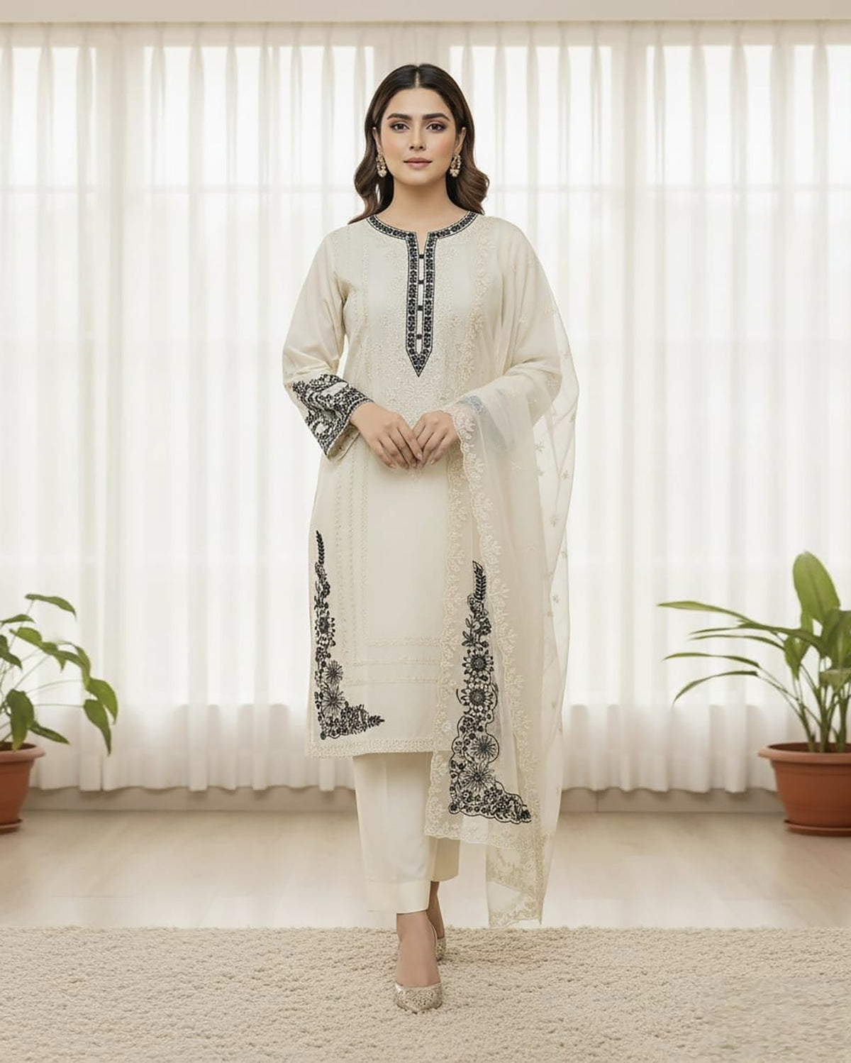 Designer Three Piece | Muqaddas | Winter Cotton