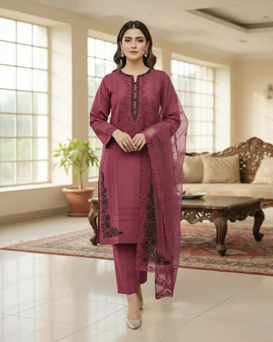 Designer Three Piece | Muqaddas | Winter Cotton