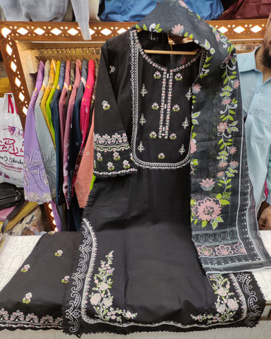 Designer Three Piece | Embroidered - MF | Khaddar